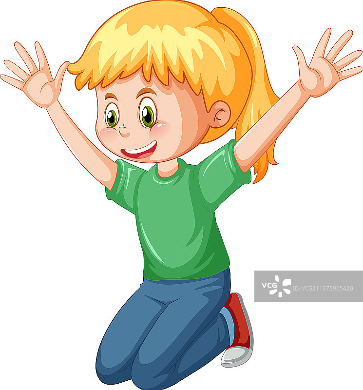 快乐的女孩坐在白色背景上图片素材