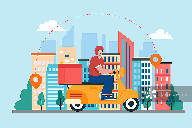 在城市工作的骑手矢量插画图片素材
