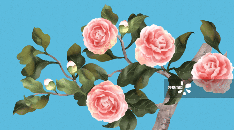 水彩山茶花GIF动图图片素材