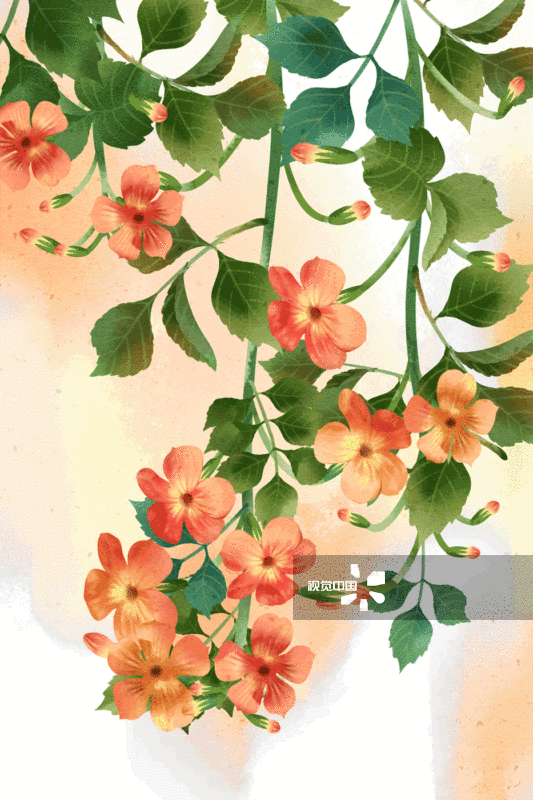 水彩凌霄花GIF动图图片素材