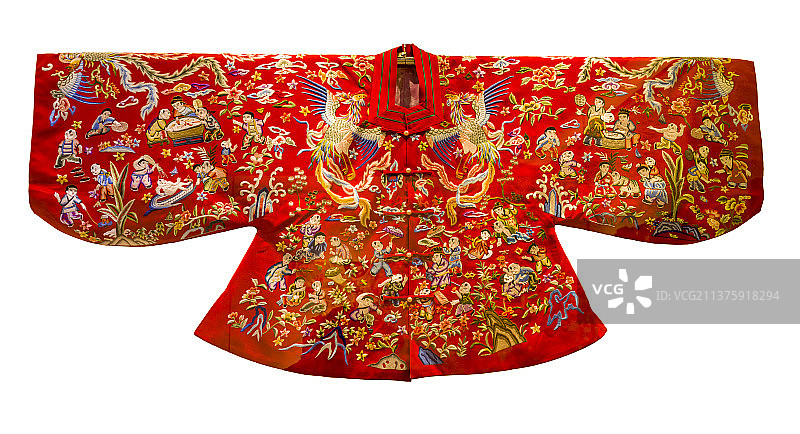 古代服装刺绣工艺-百子凤凰吉服图片素材