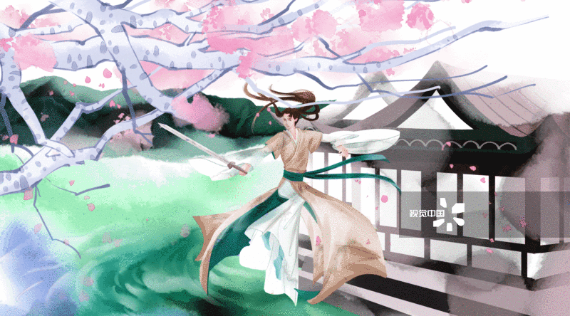 古风男性舞剑插画-GIF动图图片素材