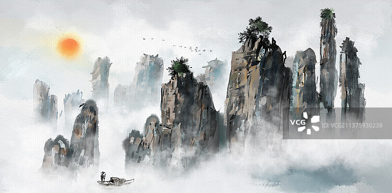 水墨江湖中国风道家太极水墨背景图片素材