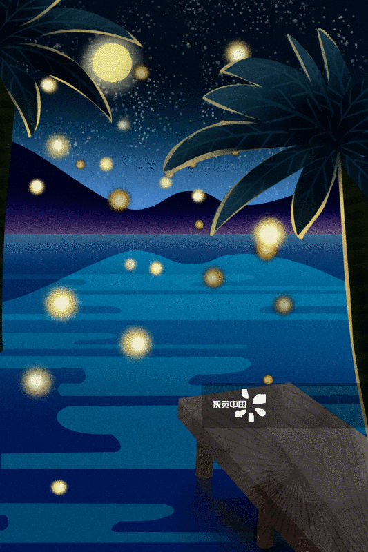 夜晚大自然深蓝色夏夜风景插画背景-GIF动图图片素材