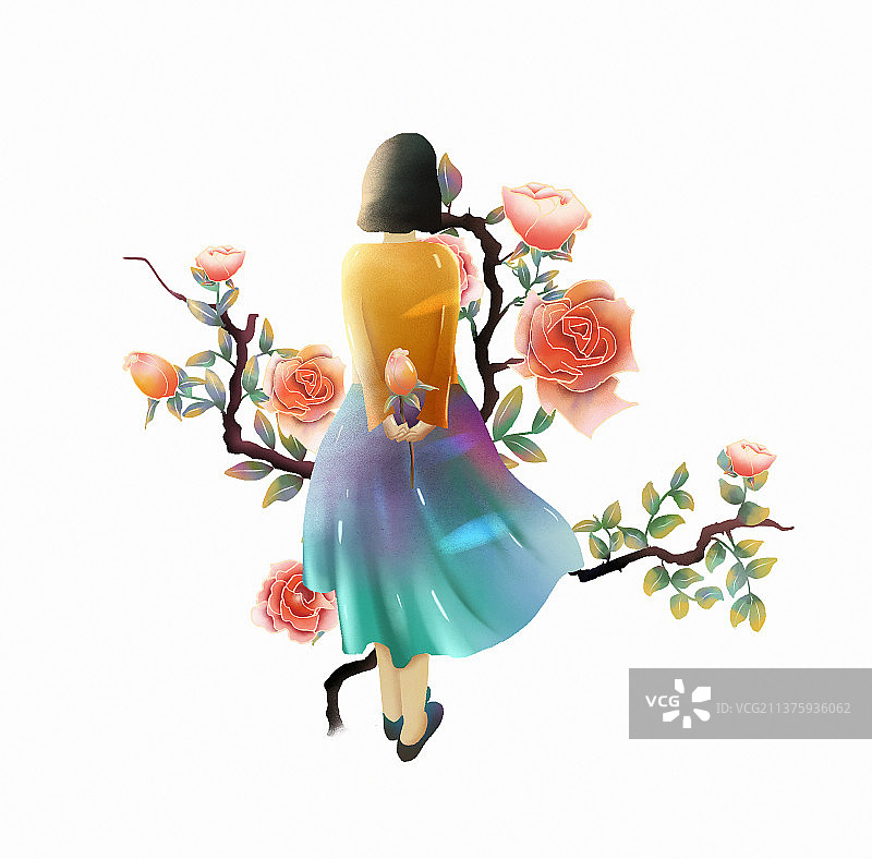 玫瑰花与跳舞的女孩 女孩们的春天图片素材