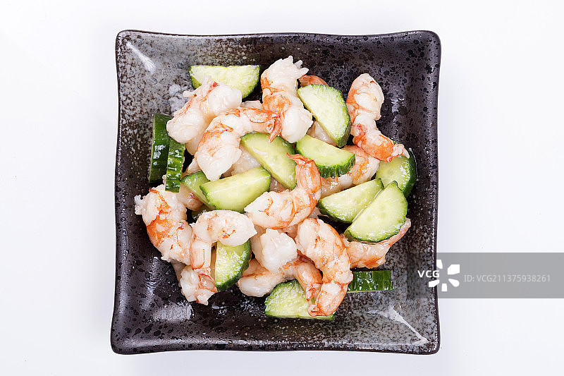 一盘家常菜黄瓜虾仁特写图片素材