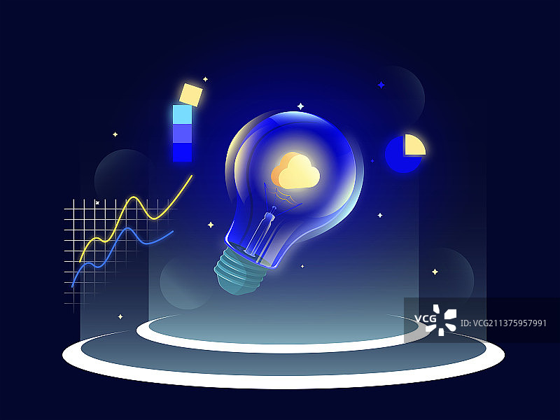 科学技术灯泡云计算云储存科幻科技矢量插画图片素材
