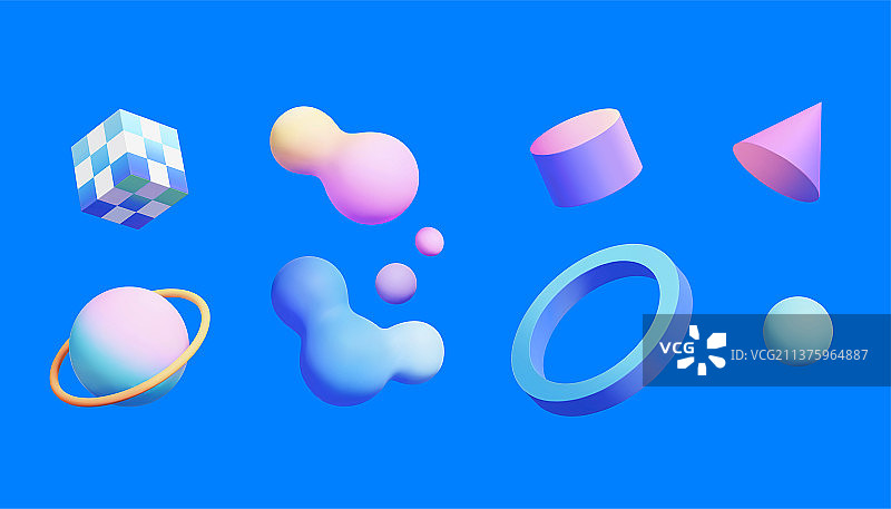 3D渐层几何形状集合图片素材