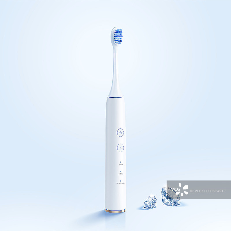 3D白色电动牙刷模型与钻石元素图片素材