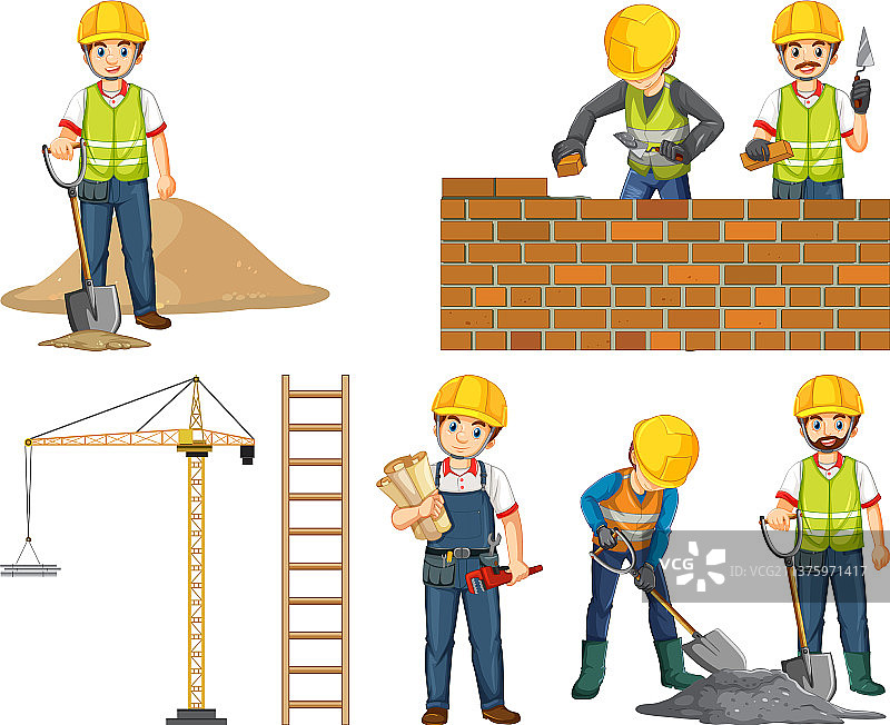 建筑工人与工具套装图片素材
