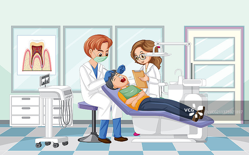 男牙医在诊所检查病人牙齿图片素材