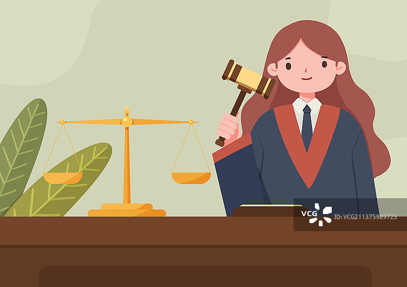 桌子后面法官举着法槌插画图片素材