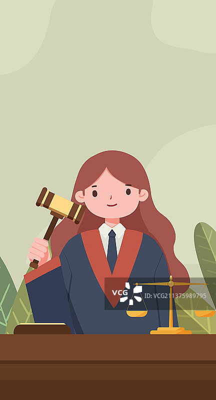 桌子后面法官举着法槌插画图片素材
