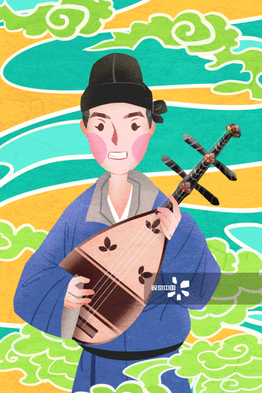国潮风中国唐朝乐师插画-GIF动图图片素材