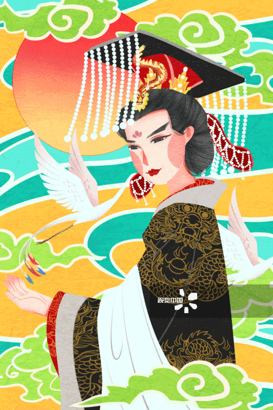 国潮风中国唐朝女皇武则天插画-GIF动图图片素材