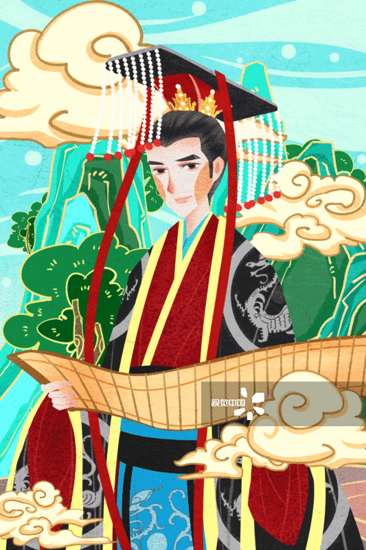 国潮风中国汉朝皇帝插画-GIF动图图片素材