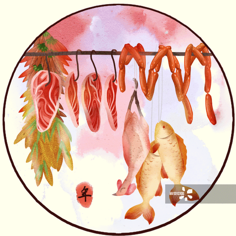 水彩风格春节习俗年货食材插画-GIF动图图片素材