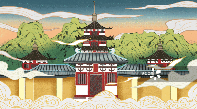 国潮风苏州姑苏寒山寺插画-GIF动图图片素材