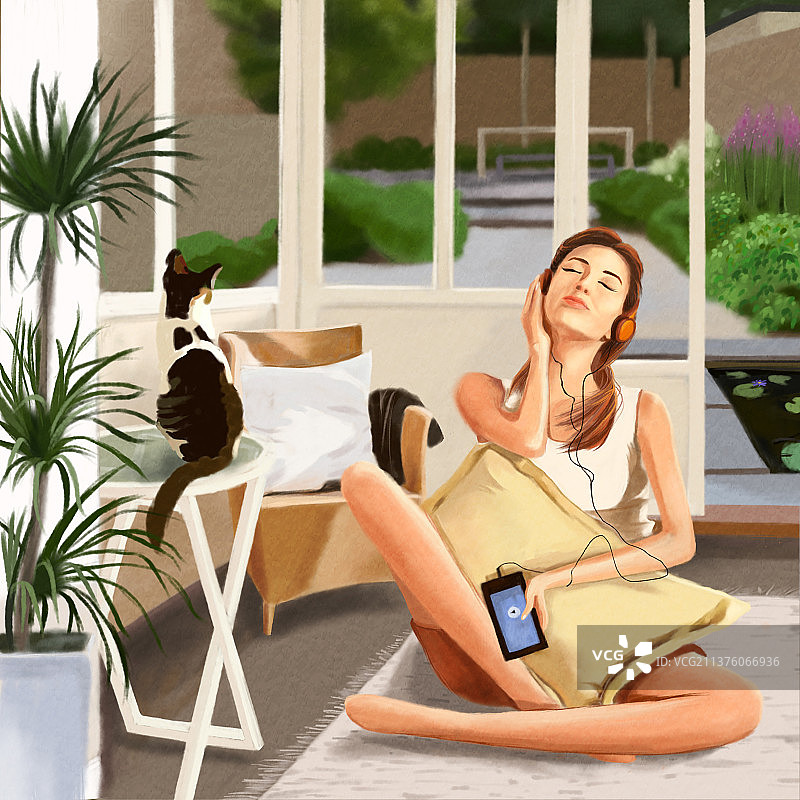 听歌的女孩图片素材