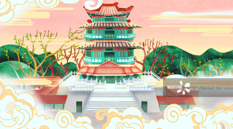 国潮风江西省南昌市滕王阁插画-GIF动图图片素材