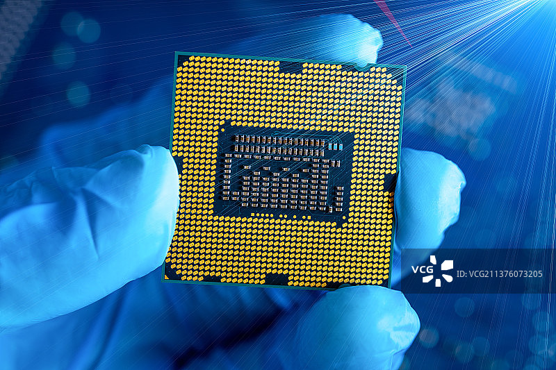 微距拍摄半导体处理器芯片图片素材