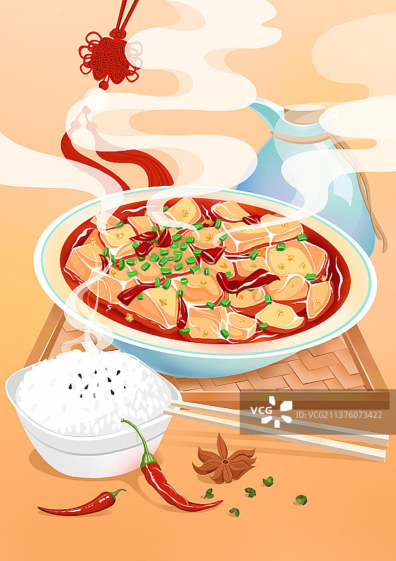 国风插画|中华传统美食|麻婆豆腐图片素材