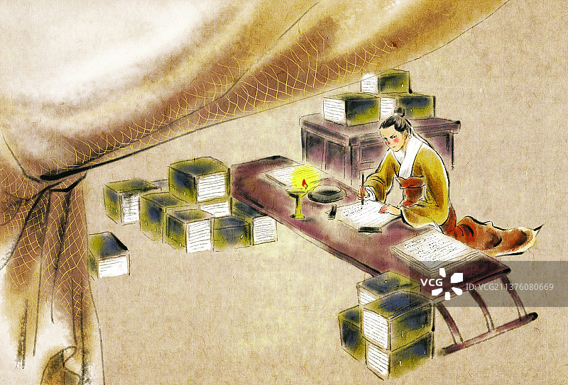 读书扫院子图片素材