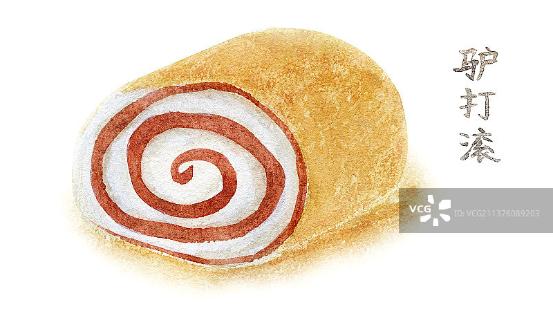 水彩手绘插画特色小吃驴打滚图片素材