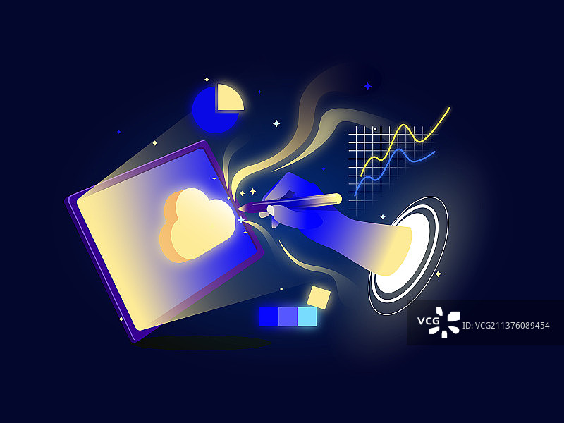科技云计算云储存绘制报表数据矢量扁平渐变插画图片素材