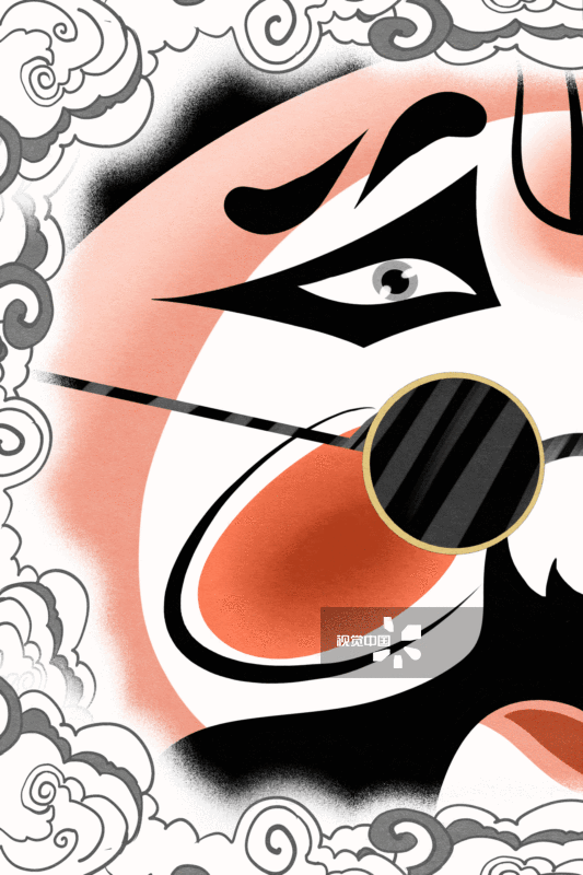 国潮风京剧脸谱丑角插画-GIF动图图片素材