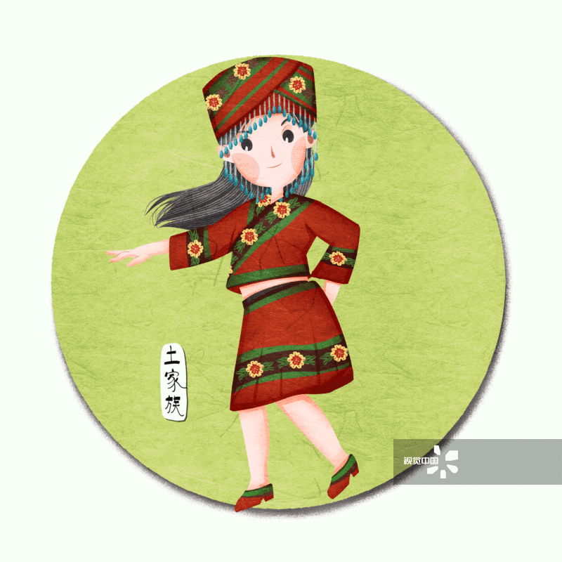 中国五十六个民族土家族人物插画-GIF动图图片素材