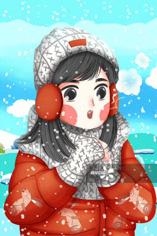 冬季可爱的穿棉衣的女孩插画-GIF动图图片素材