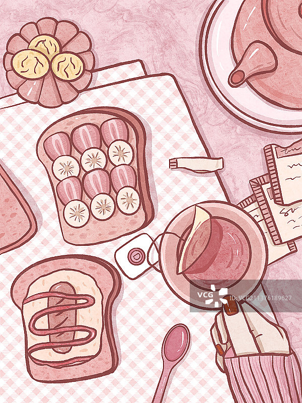 粉色水彩风治愈美食插画图片素材