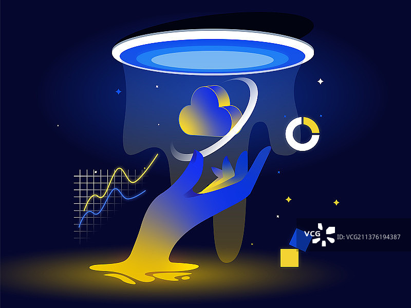 科学技术云计算云服务云储存手矢量扁平渐变插画图片素材