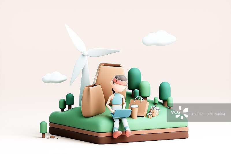 3D渲染的可爱卡通女孩图片素材