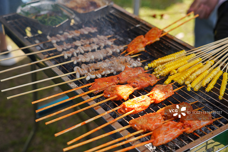 踏青的人们在野外烧烤图片素材