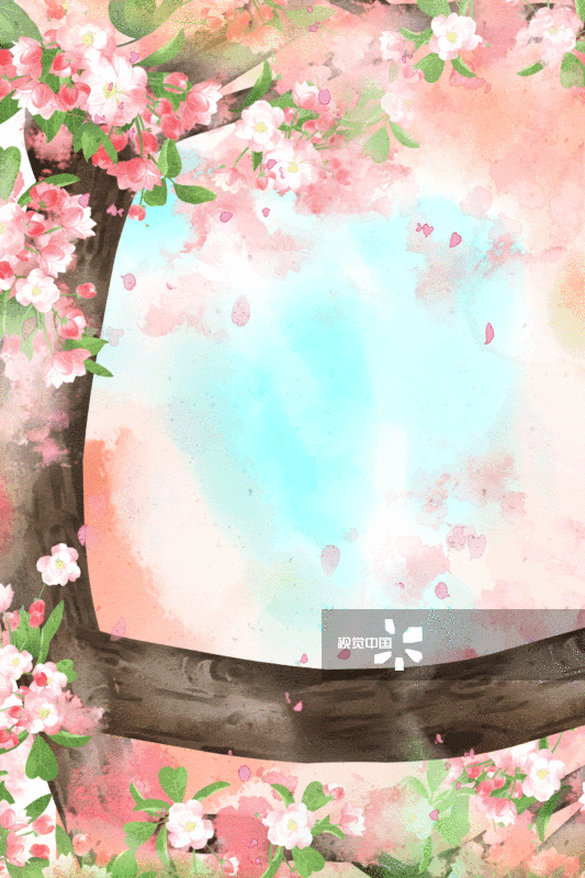 水彩风格樱花桃花背景插画-GIF动图图片素材