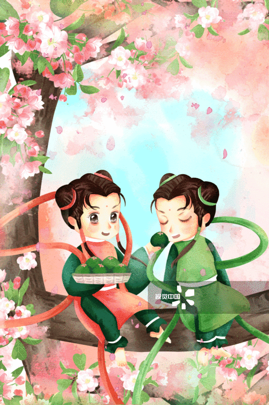 水彩中国传统节日小仙童寒食节插画-GIF动图图片素材