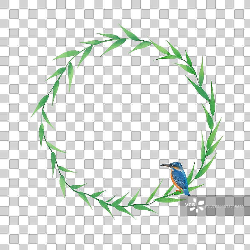 翠鸟树叶圆形边框素材图片素材