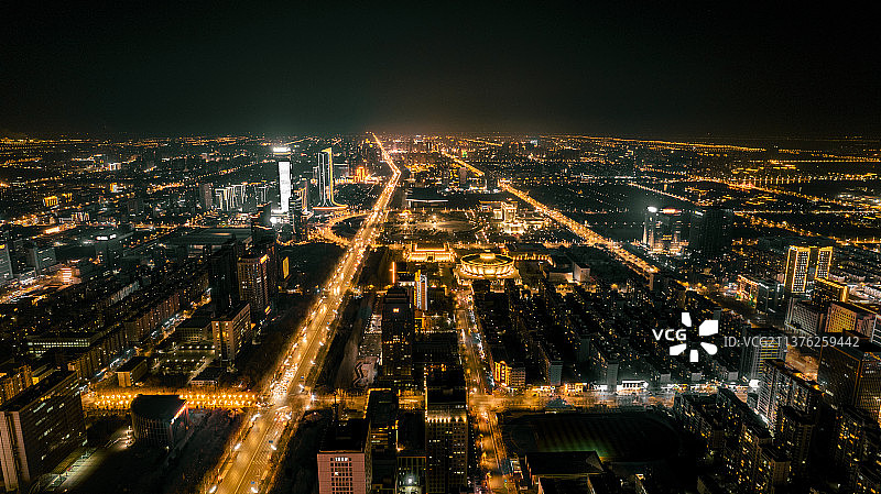 航拍宁夏银川城市夜景图片素材