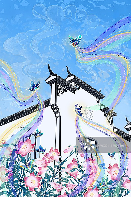 古建筑二十四节气惊蛰徽派建筑图片素材