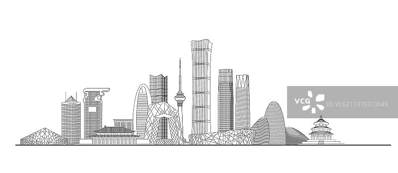 北京城市地标建筑矢量科技感海报图片素材