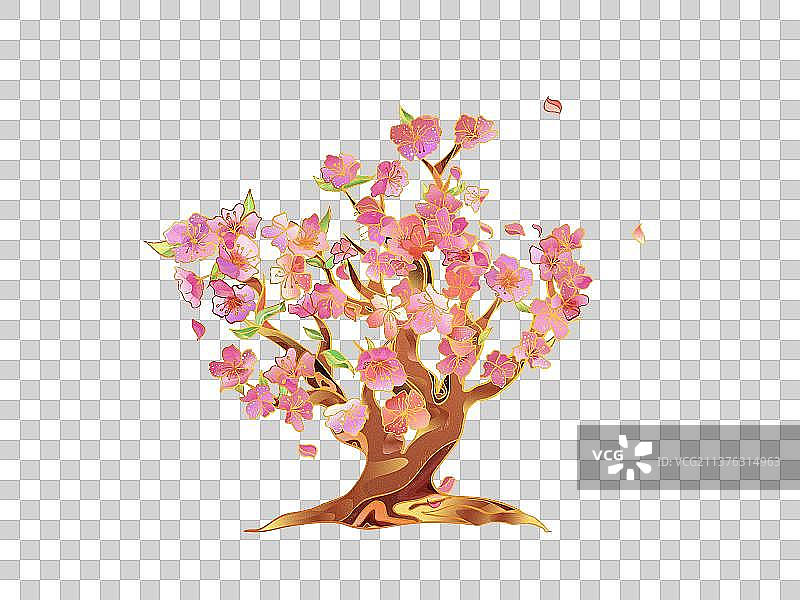 春天一颗美丽的樱花树国风插画元素图片素材