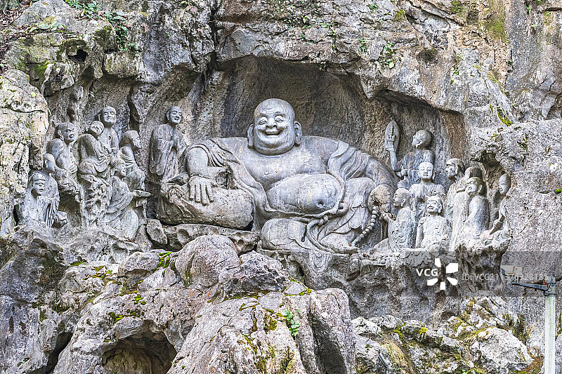 杭州飞来峰造像弥勒佛图片素材