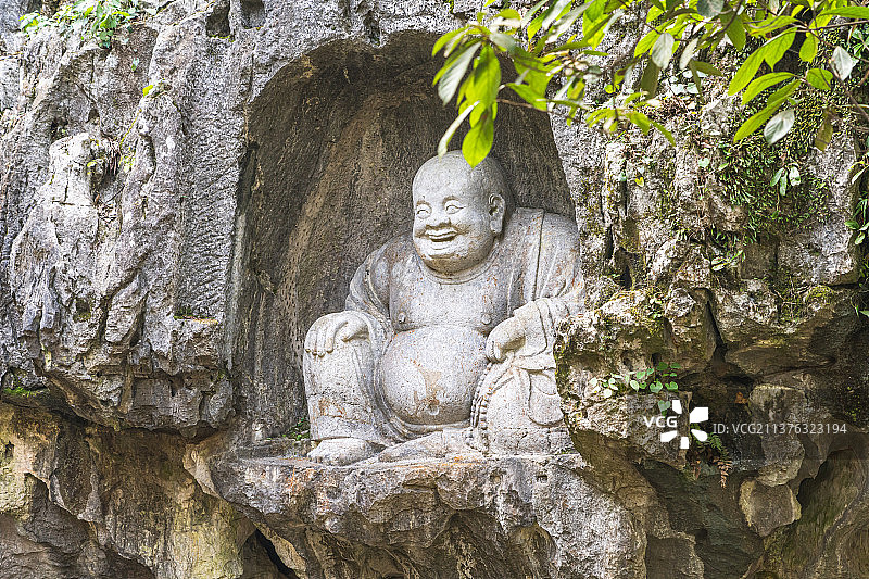 杭州飞来峰造像弥勒佛图片素材