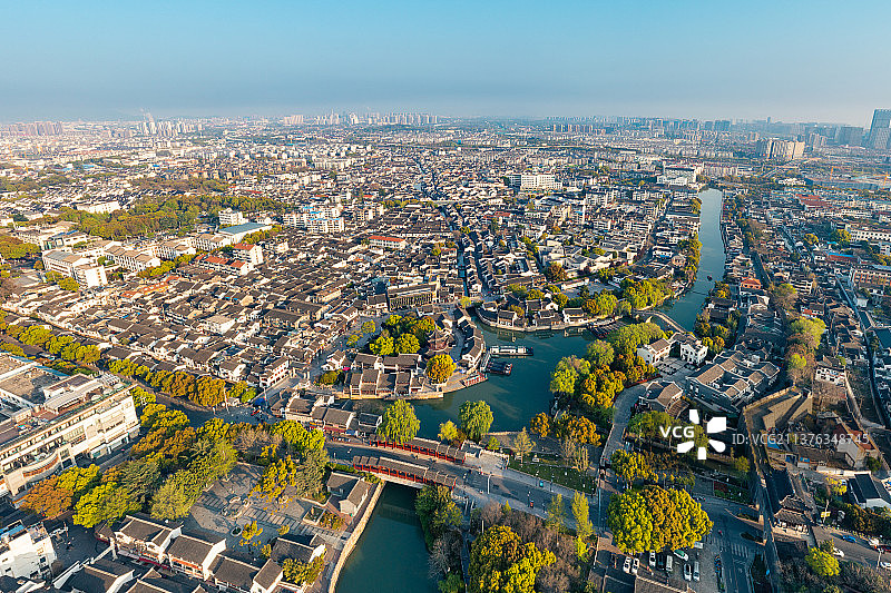 苏州市姑苏区古城区七里山塘景区全景图片素材