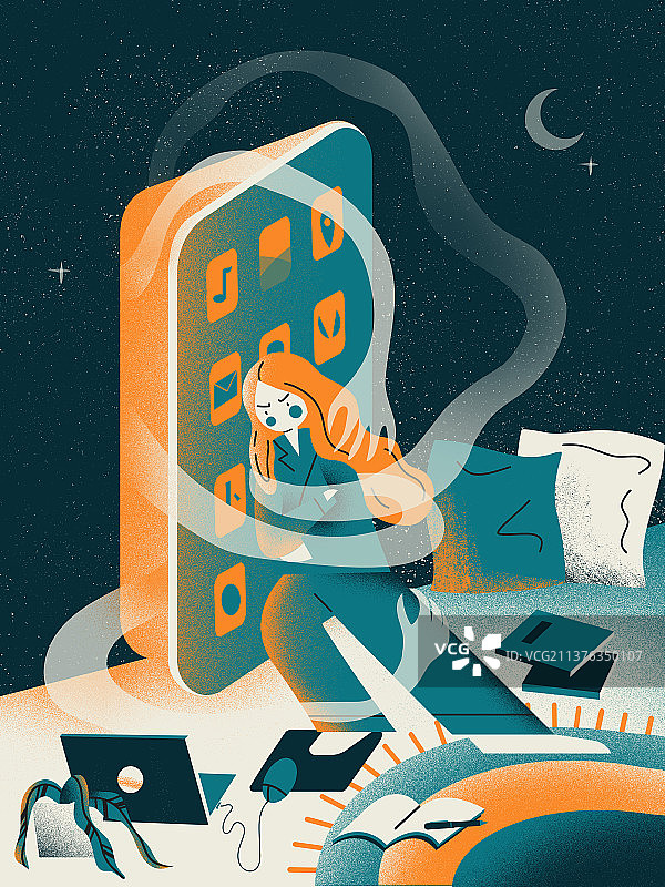 一个要工作要学习的女孩艰难抵制手机的诱惑图片素材