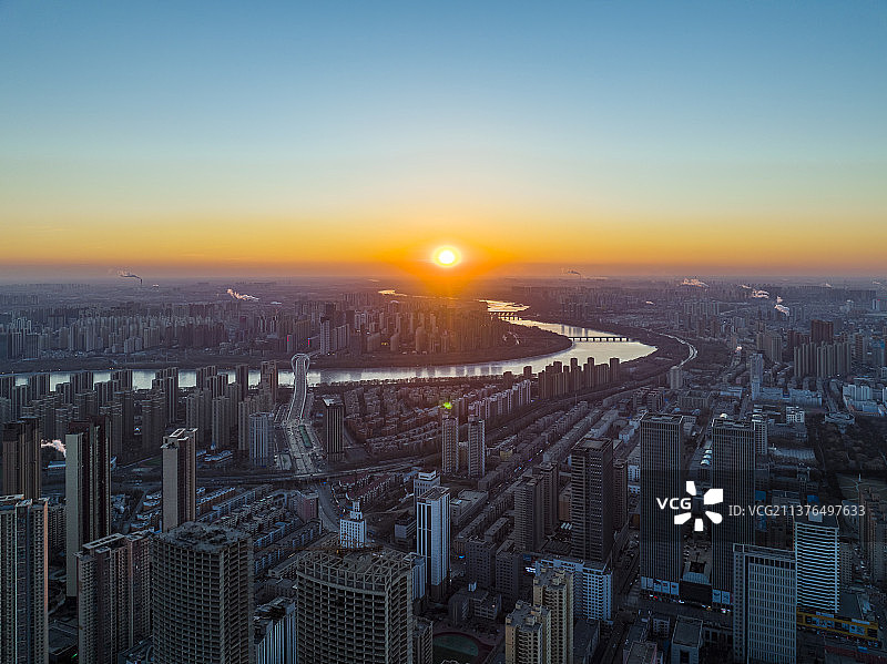 航拍沈阳浑河城市段夜色图片素材