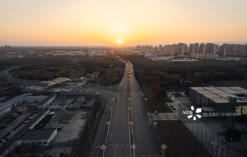 固安县日落大广高速入口鸟瞰图片素材