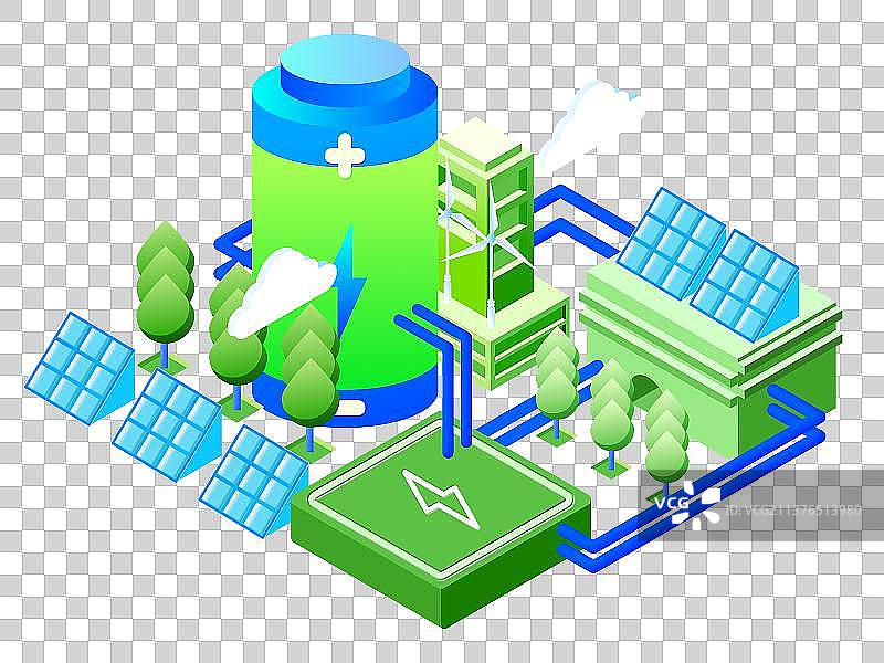 2.5D建筑清洁能源绿色经济发电图片素材
